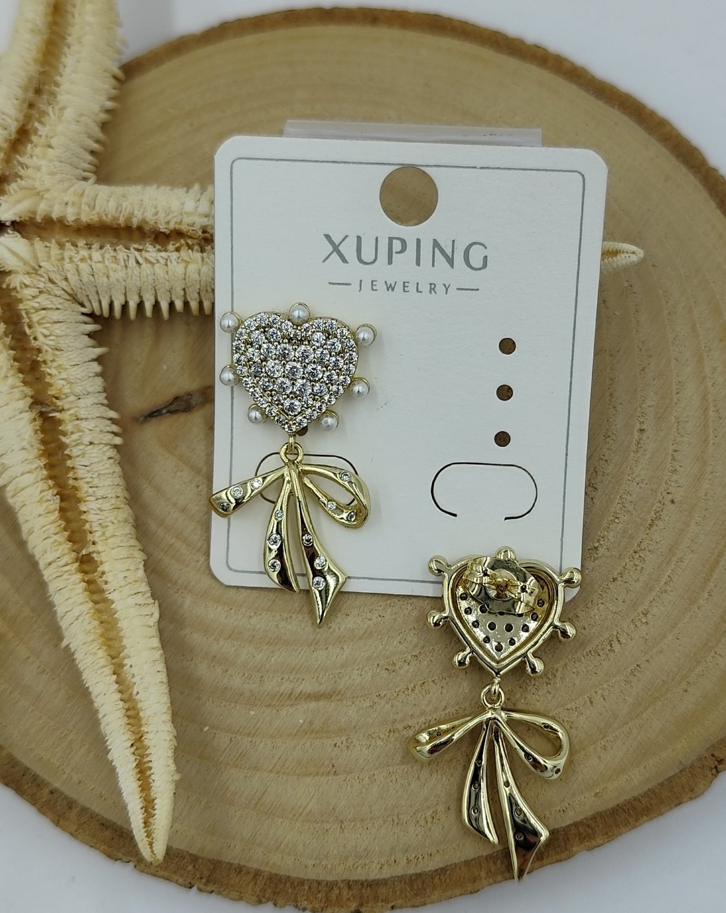 14 K Kurdela ve Kalp Detaylı Küpe