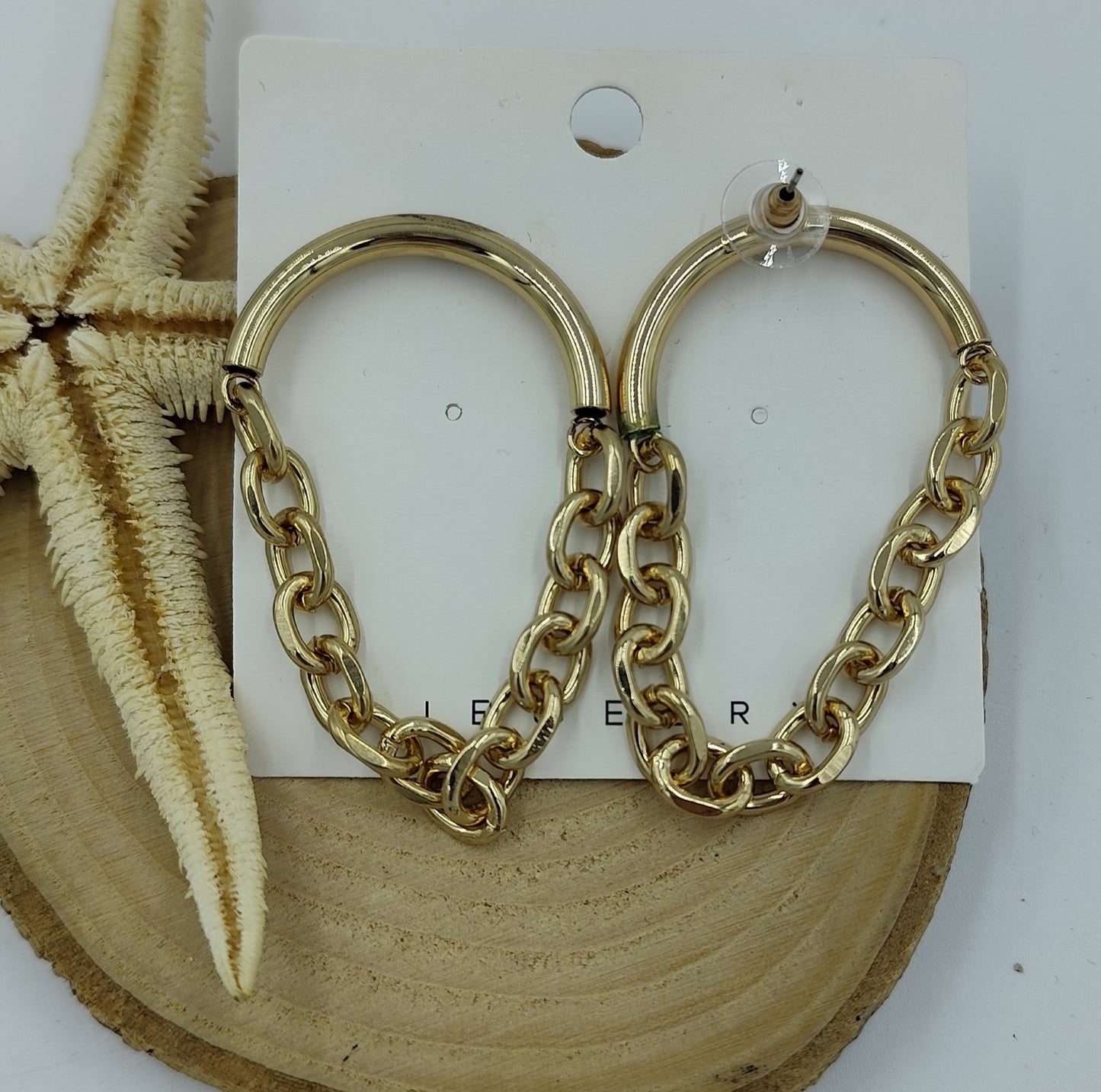 Zincir Detaylı Gold Küpe