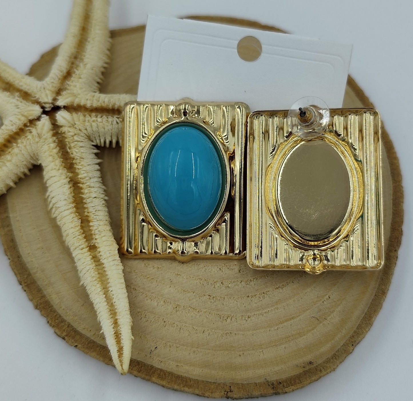 Turkuaz ve Gold Detaylı Küpe