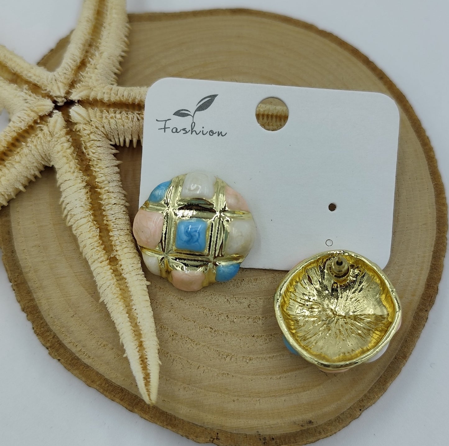 Renkli Gold Yuvarlak Küpe