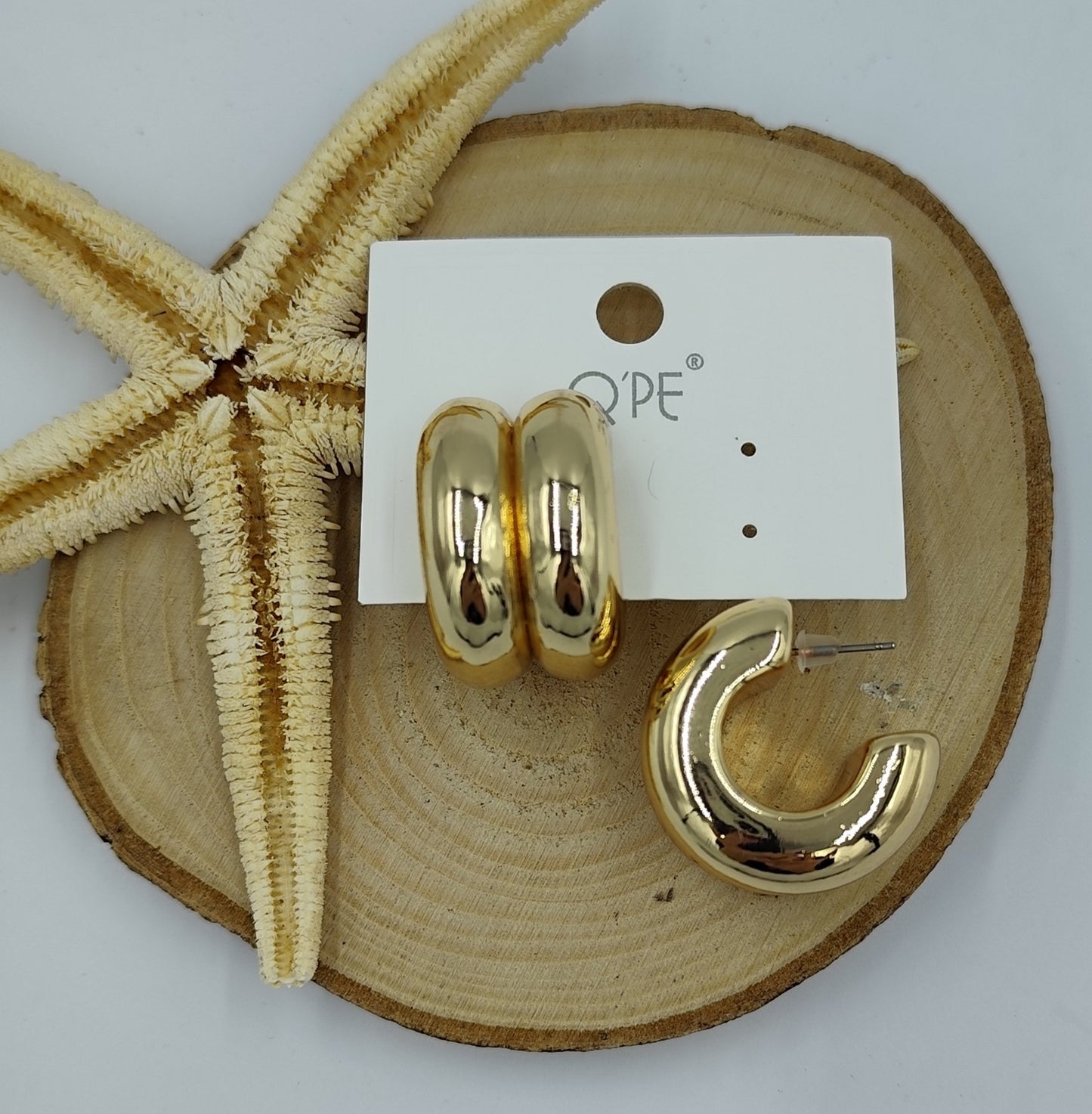 Gold Renkte Çift Görünümlü Halka Küpe