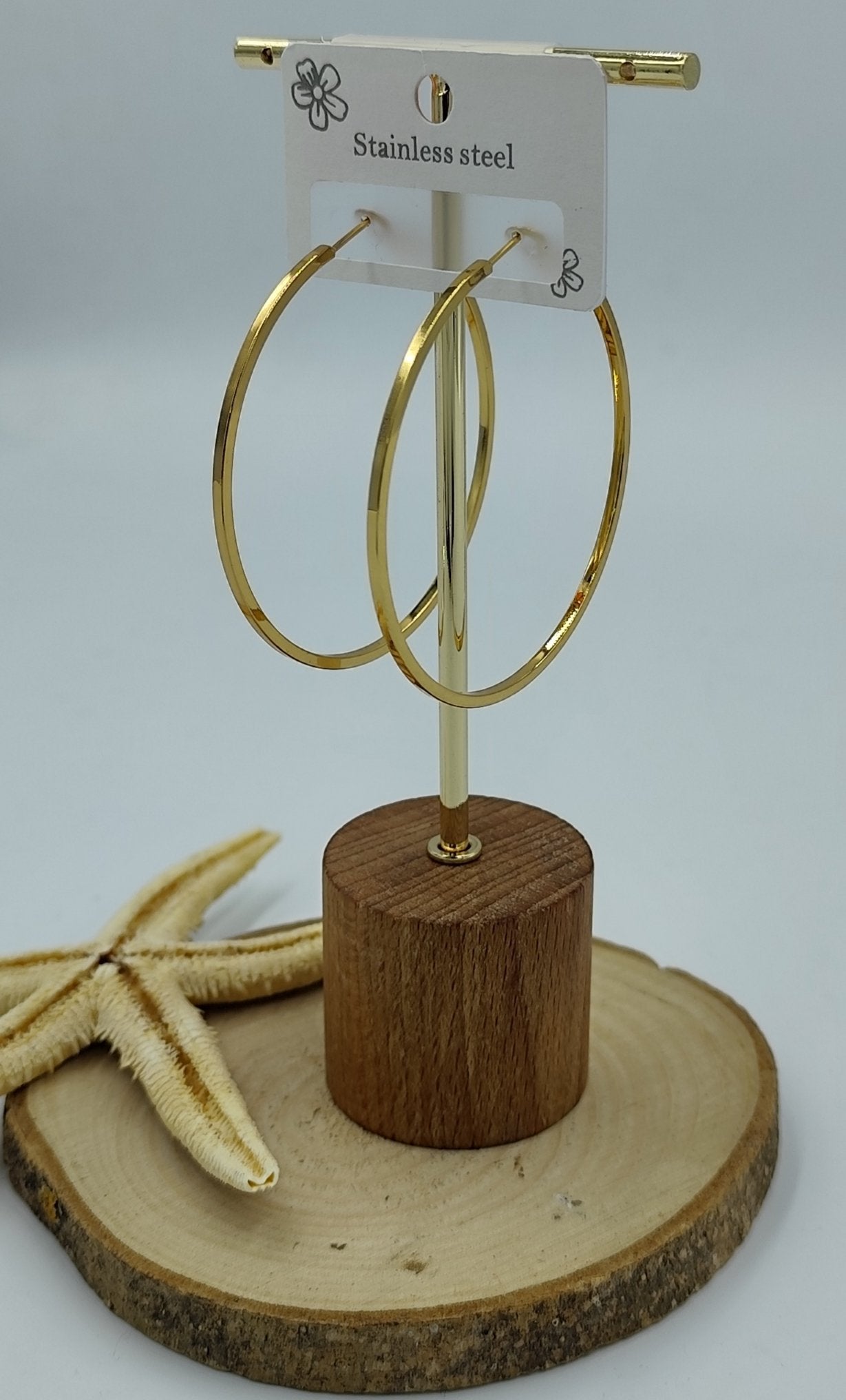 Gold Renkte Çelik Köşeli Halka Küpe(Orta Boy)