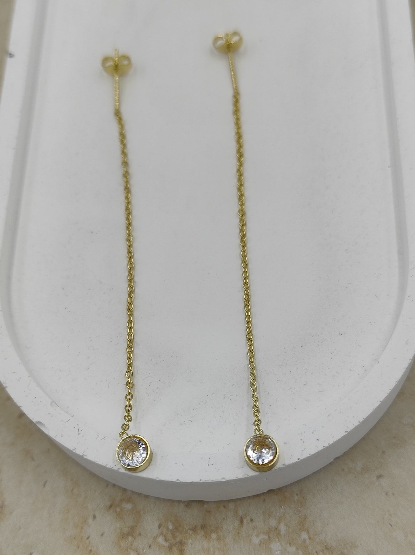 Gold Tek Taş Sallantılı Çelik Küpe