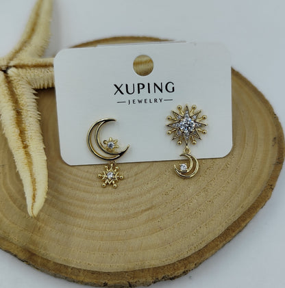 14 K Taş Detaylı Ay Figürlü Küpe