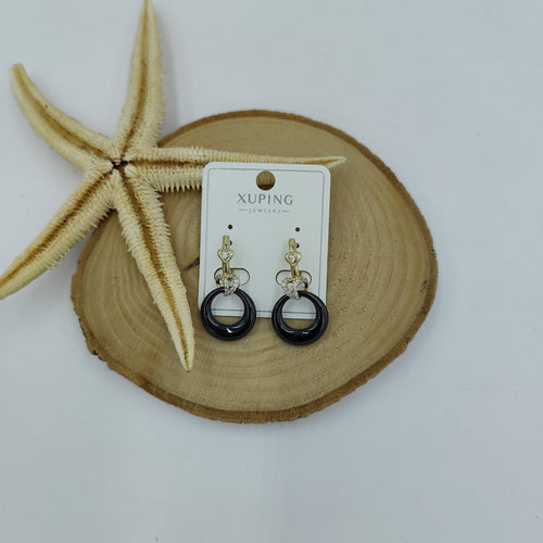 14 K Taş Detaylı Siyah Küpe