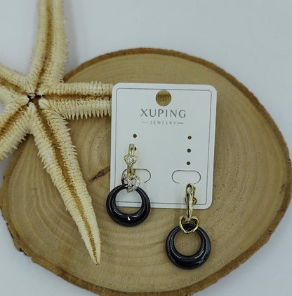 14 K Taş Detaylı Siyah Küpe