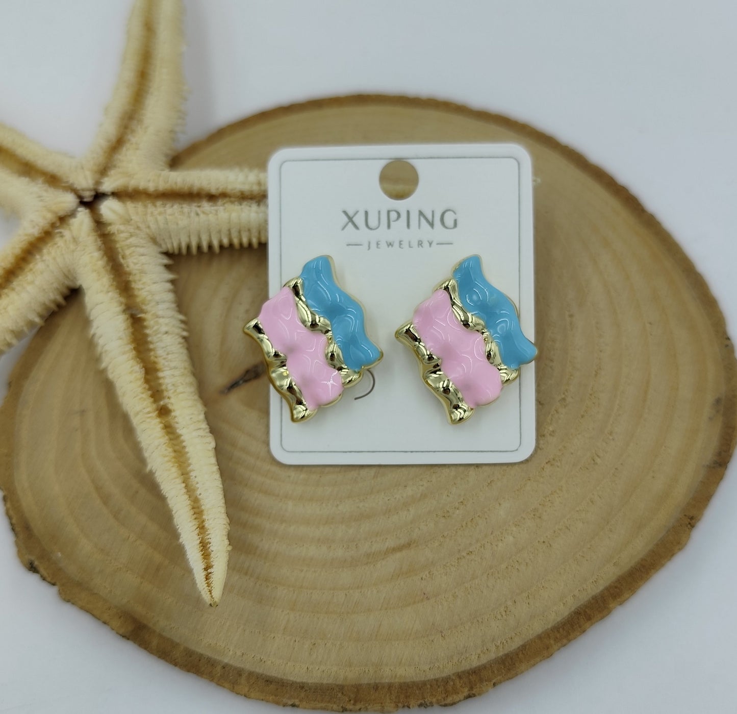 14 K Renkli Kare Küpe