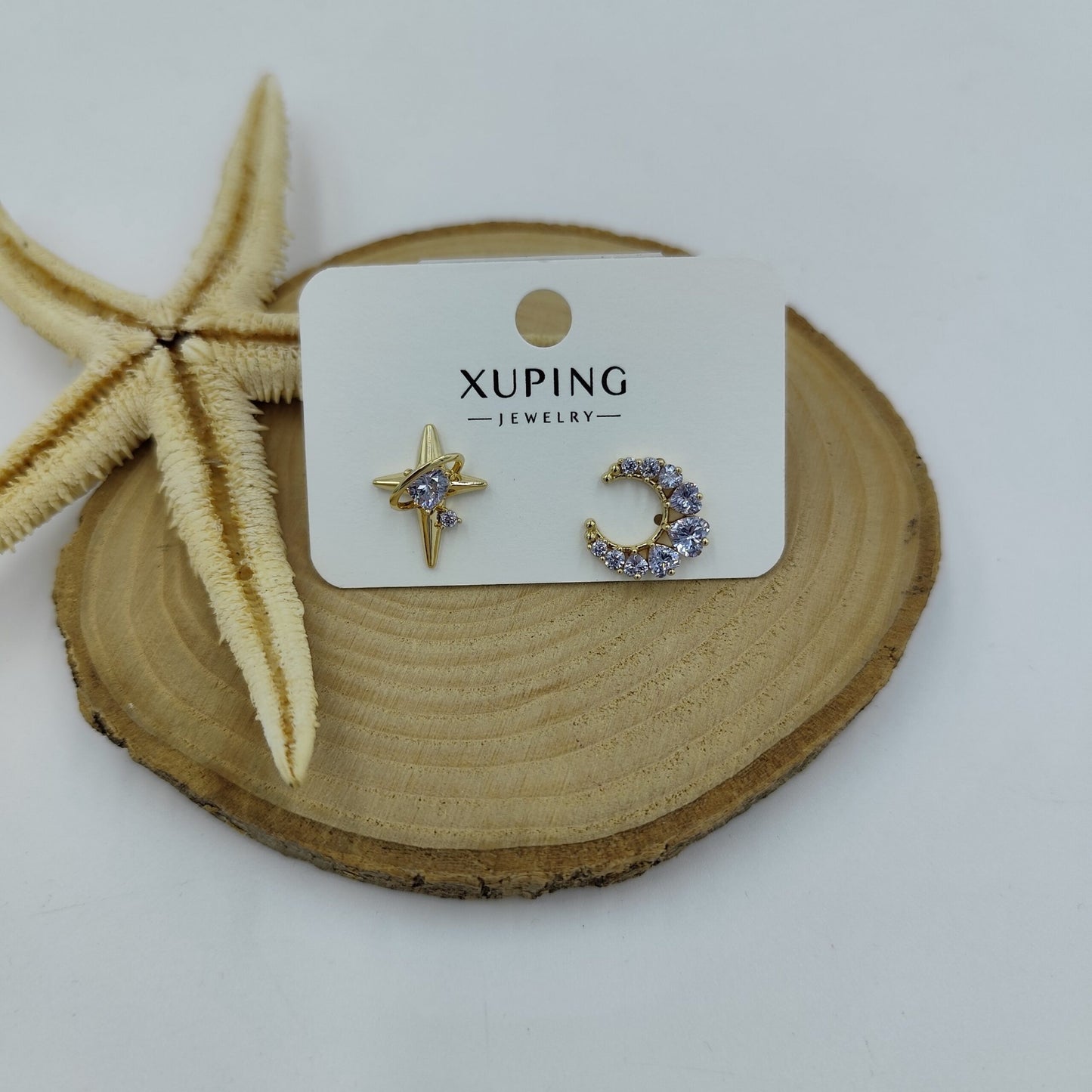 14 K Taş Detaylı Ay Yıldız Küpe