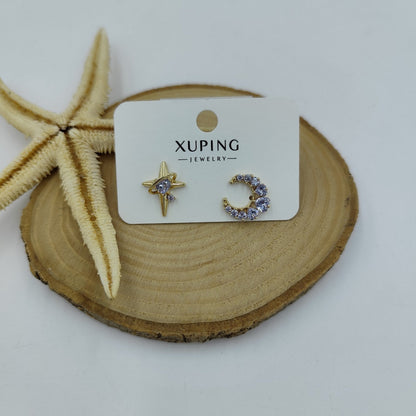 14 K Taş Detaylı Ay Yıldız Küpe