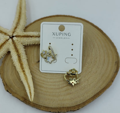 14 K Taş ve Yıldız Detaylı Kalpli Küpe
