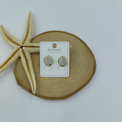 14 K Taş Detaylı Yuvarlak Küpe