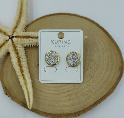 14 K Taş Detaylı Yuvarlak Küpe