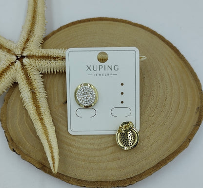 14 K Taş Detaylı Yuvarlak Küpe