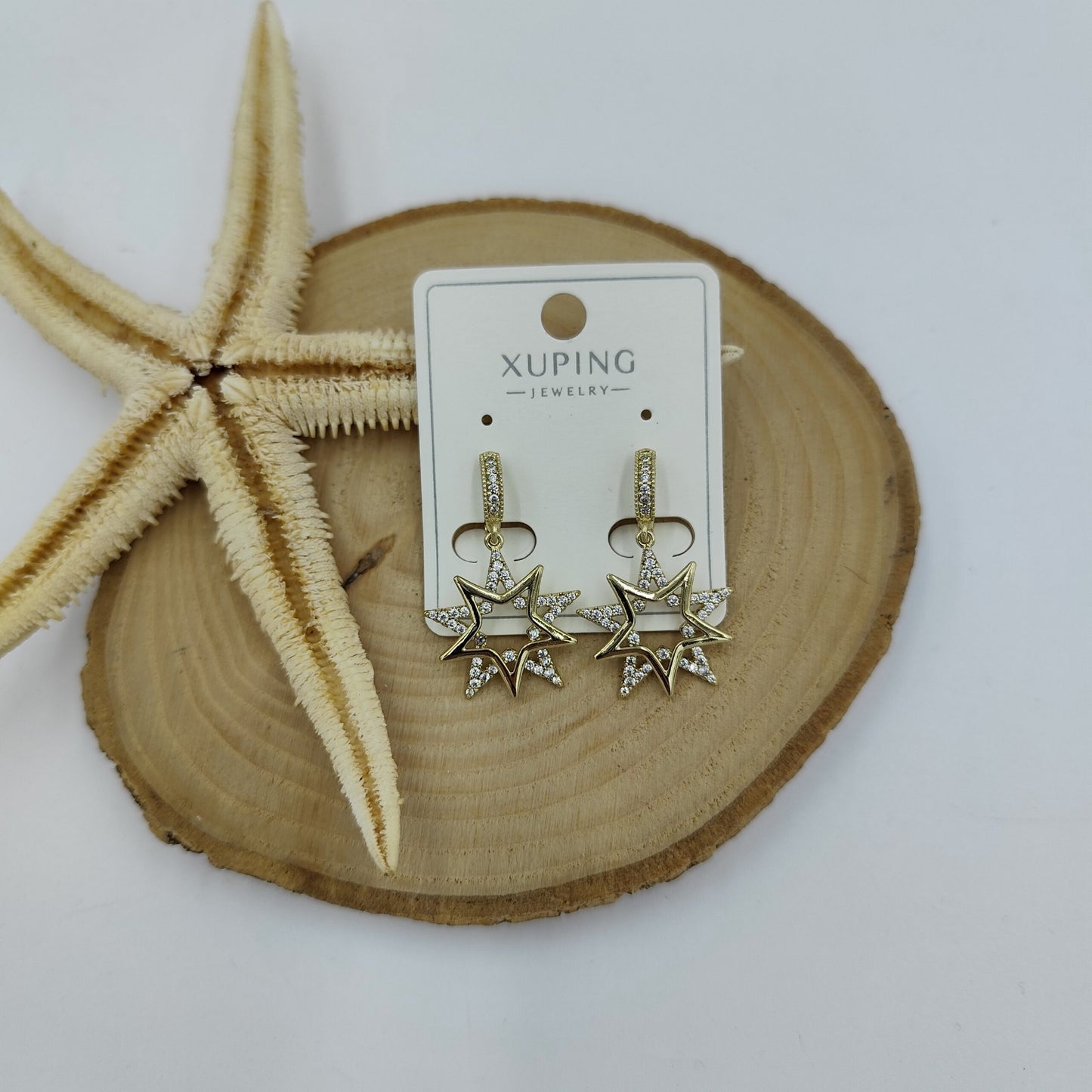 14 K Taş Detaylı Yıldız Küpe
