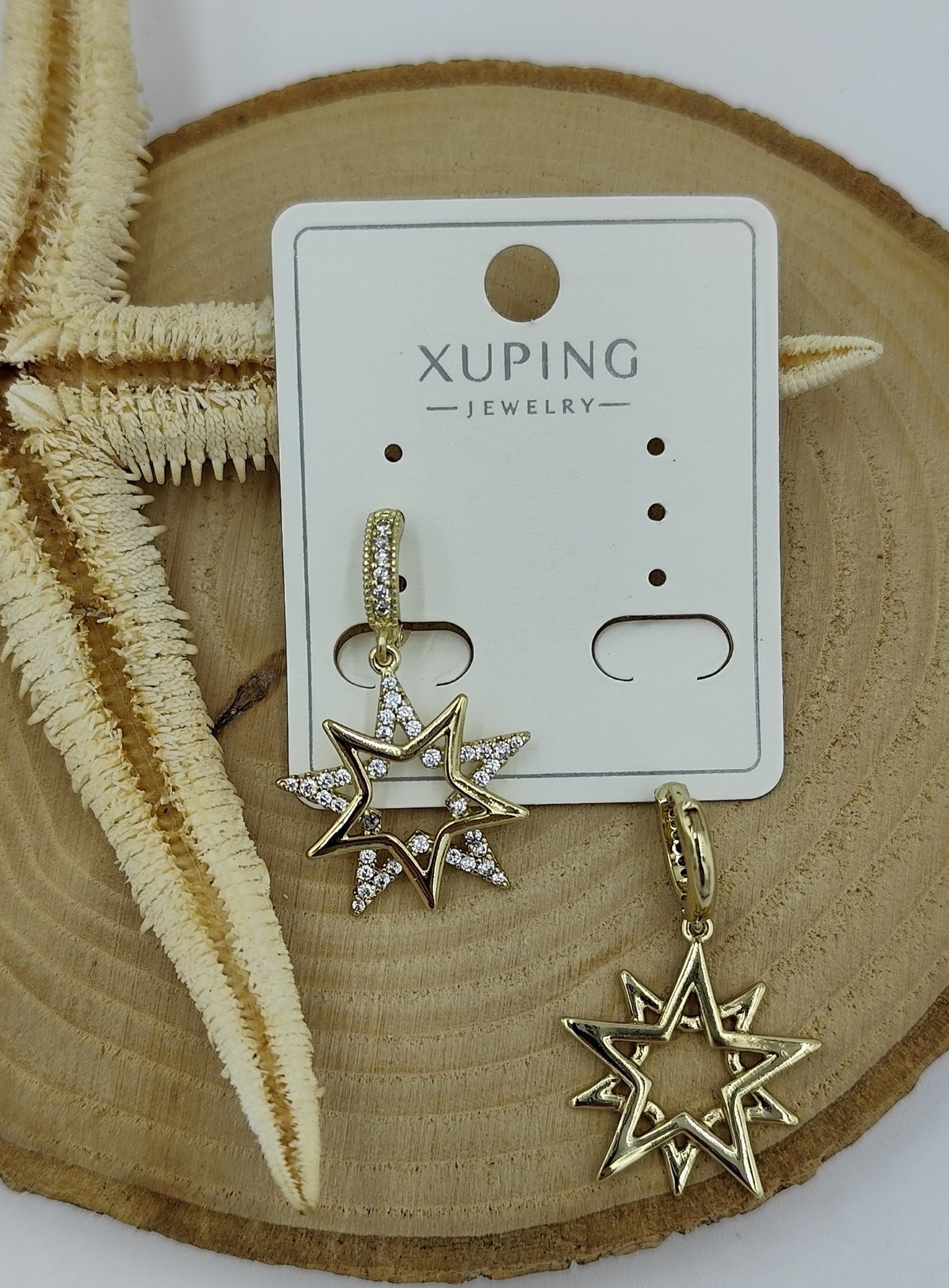 14 K Taş Detaylı Yıldız Küpe
