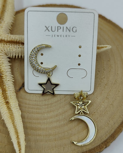 14 K Taş Detaylı Ay Yıldız Küpe