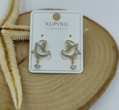 14 K Taş Detaylı Ay Yıldız Küpe