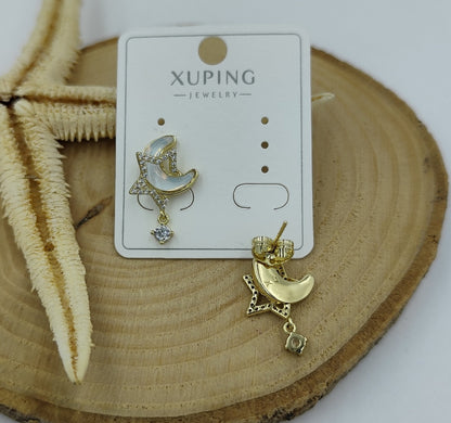 14 K Taş Detaylı Ay Yıldız Küpe