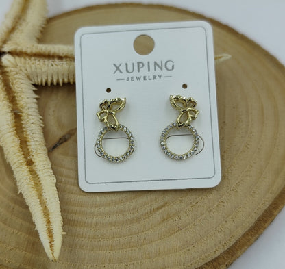 14 K Taş ve Kelebek Detaylı Küpe