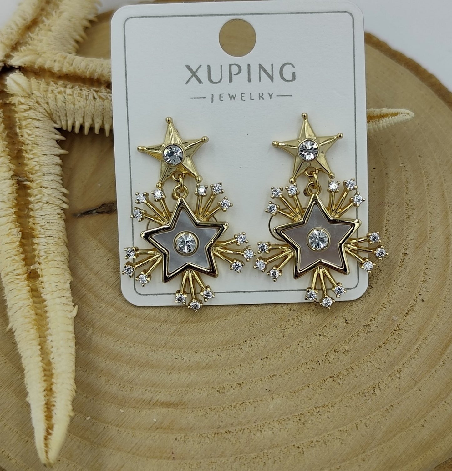 14 K Taş Detaylı Yıldız Küpe