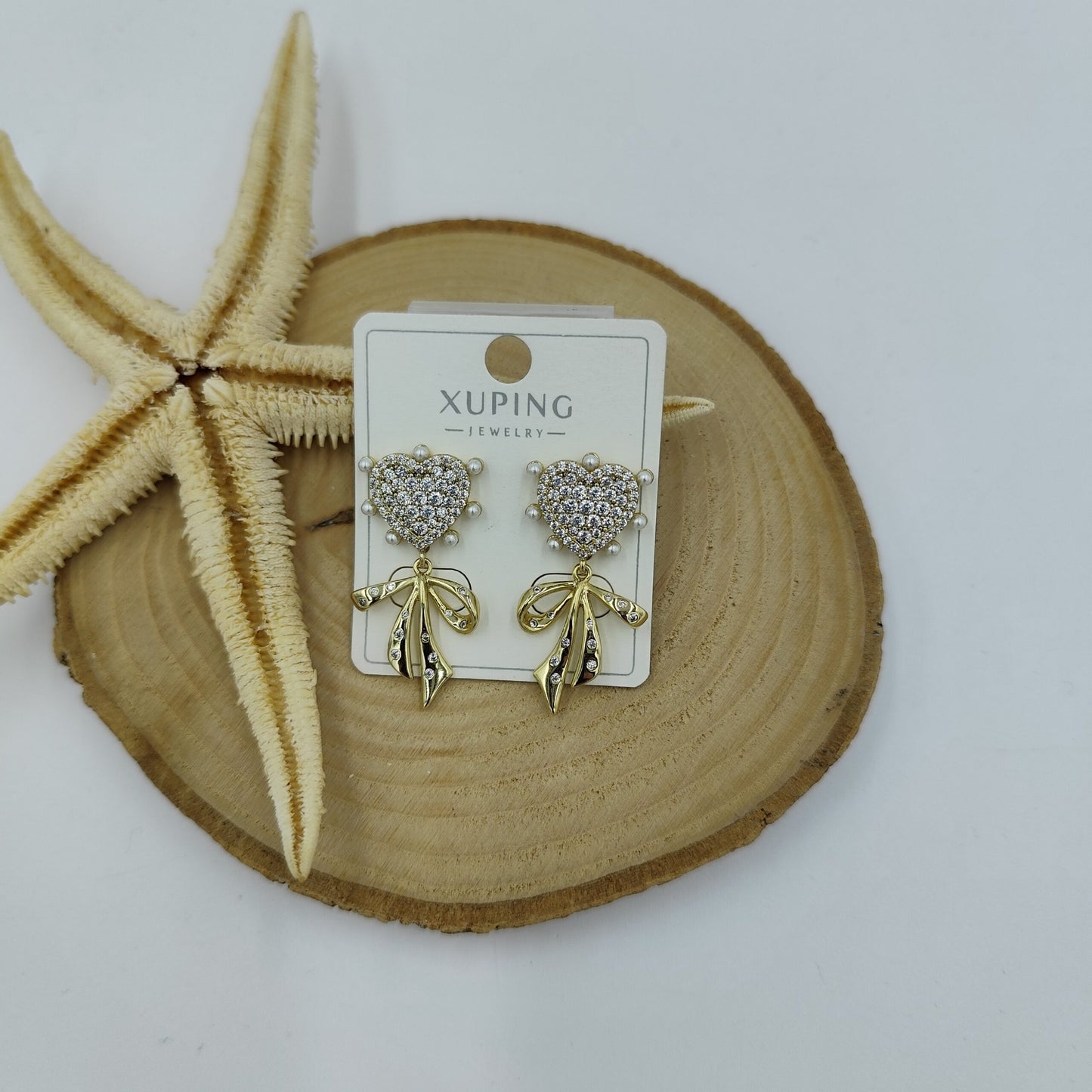 14 K Kurdela ve Kalp Detaylı Küpe