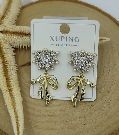 14 K Kurdela ve Kalp Detaylı Küpe