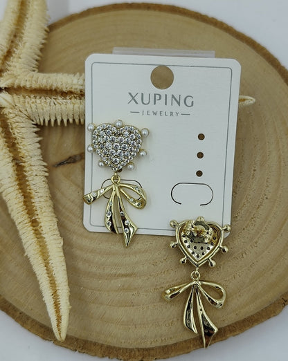 14 K Kurdela ve Kalp Detaylı Küpe