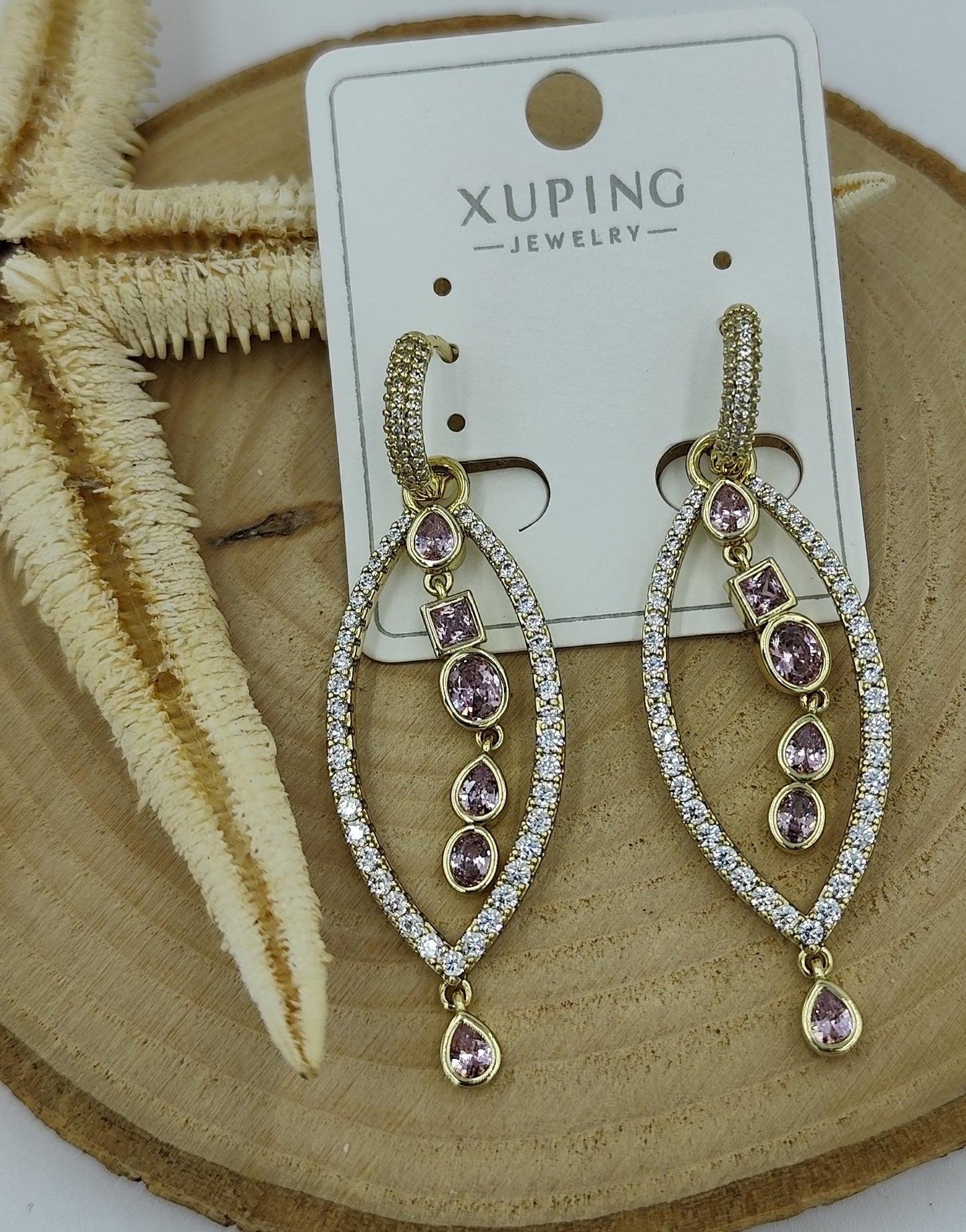 14 K Mor Taş Detaylı Küpe