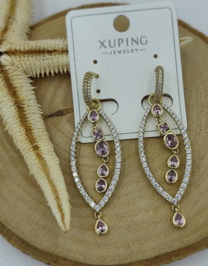 14 K Mor Taş Detaylı Küpe