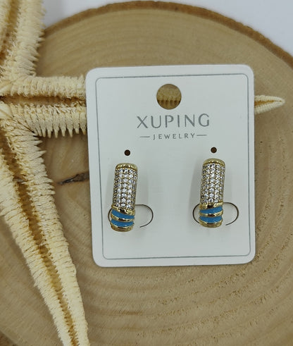 14 K Taş ve Mavi Şerit Detaylı Küpe
