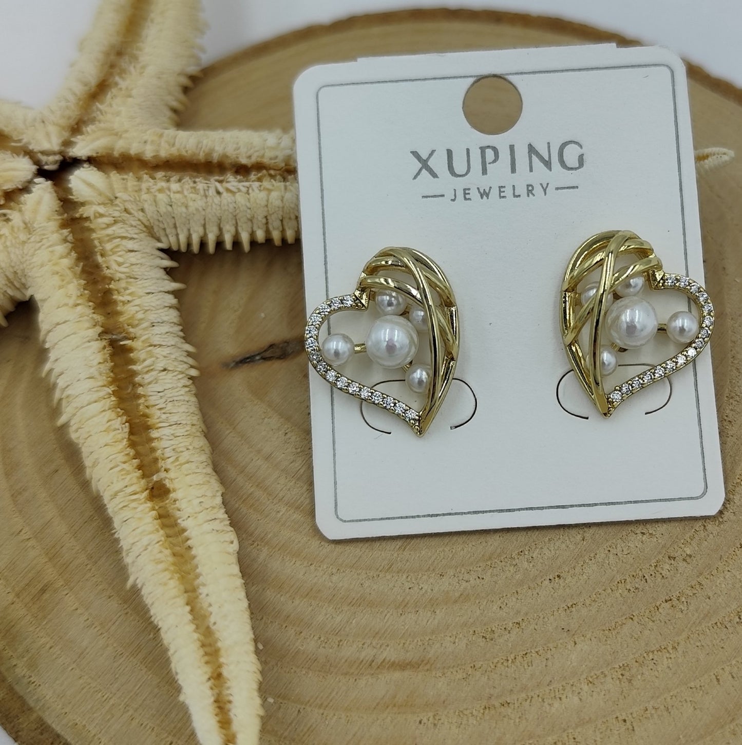 14 K İnci Detaylı Kalp Küpe