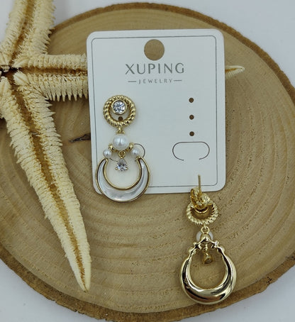 14 K İnci Detaylı Ay Küpe
