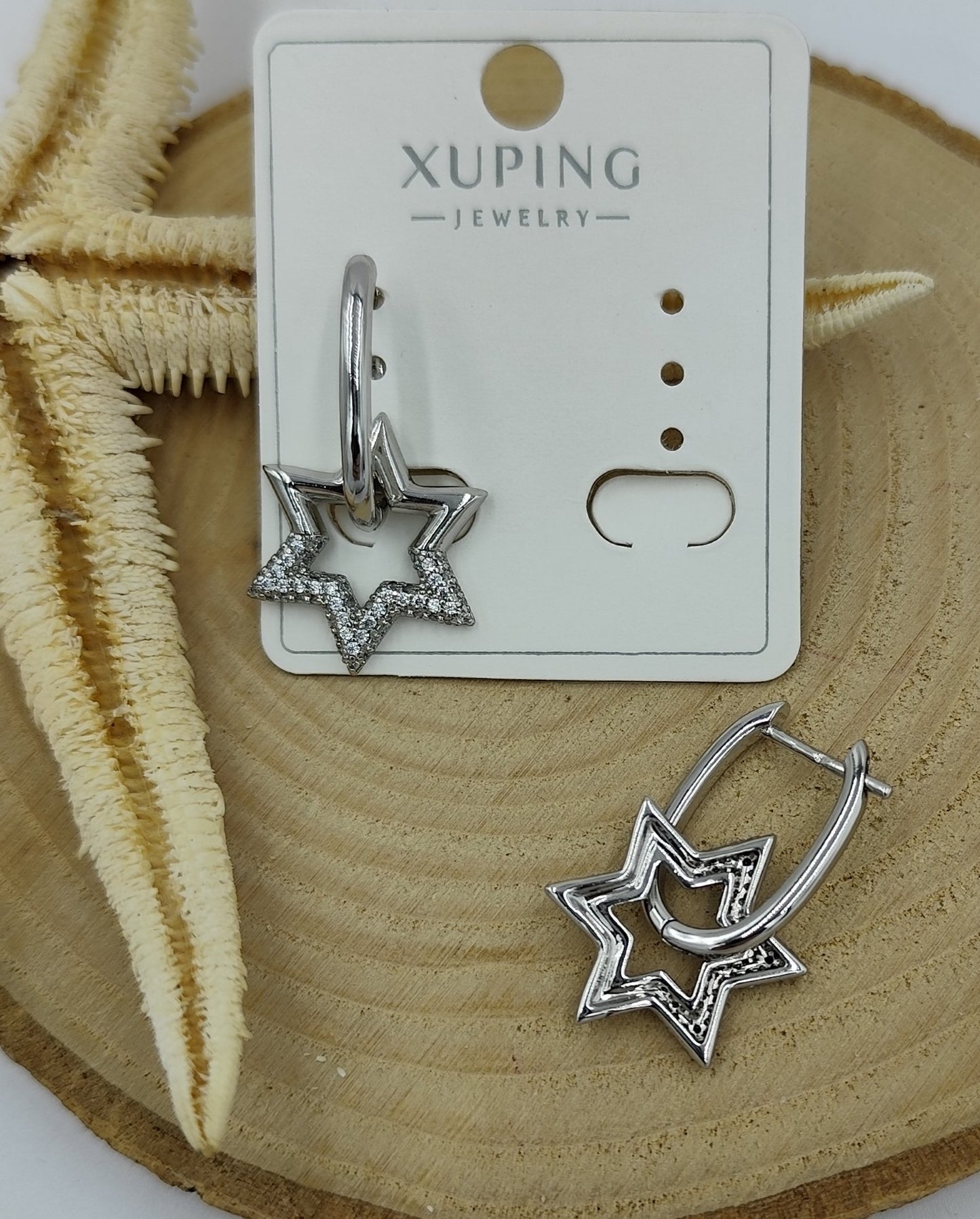 Taş Detaylı Yıldız Küpe