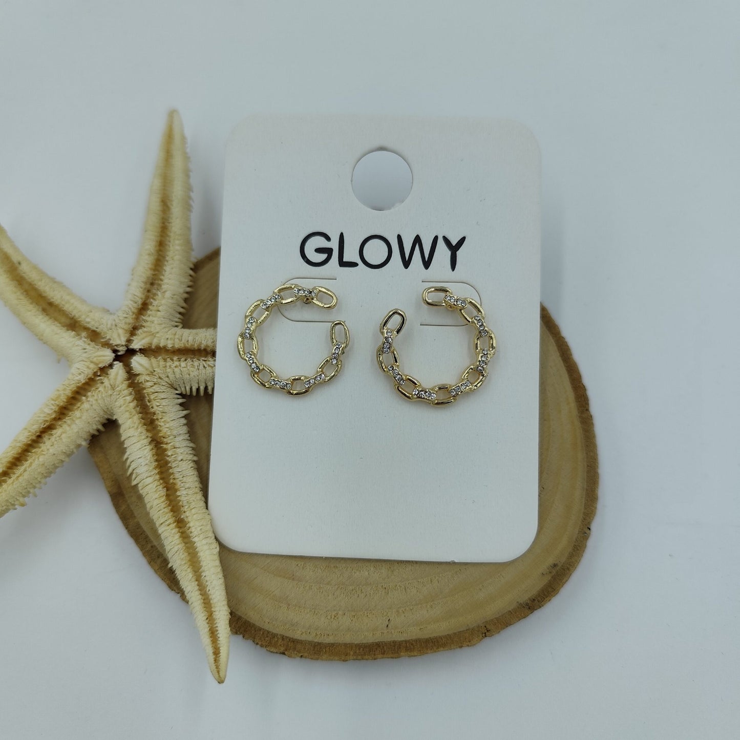 Taş Detaylı Gold Küpe
