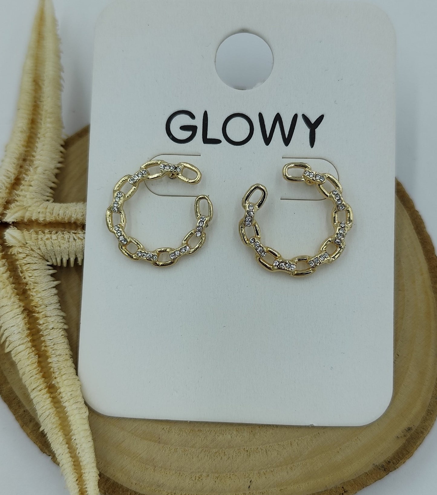 Taş Detaylı Gold Küpe