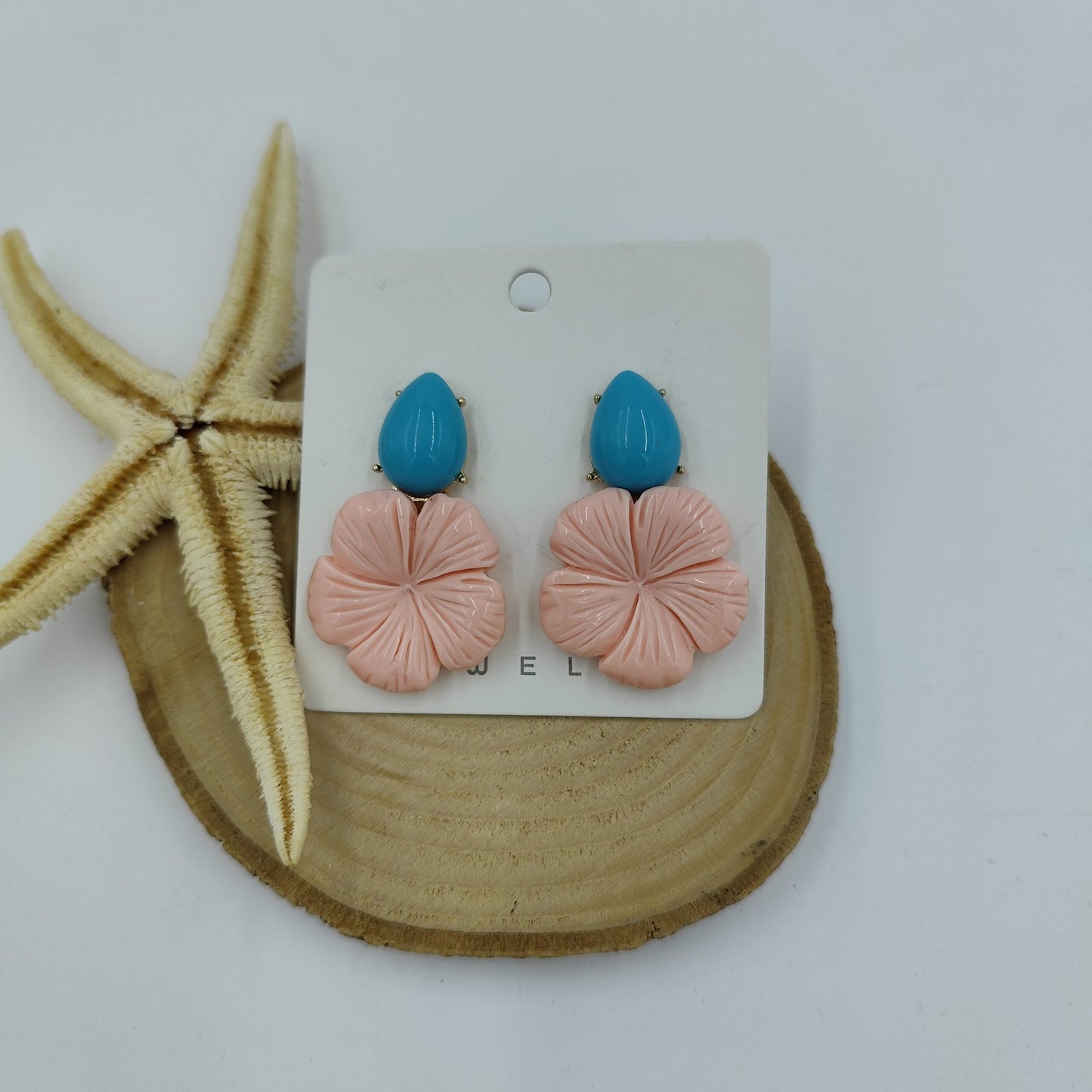 Pembe ve Mavi Renkli Gold Küpe