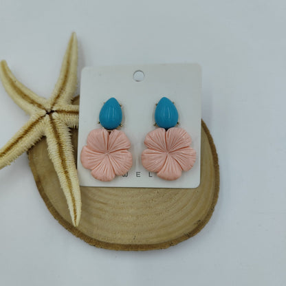 Pembe ve Mavi Renkli Gold Küpe