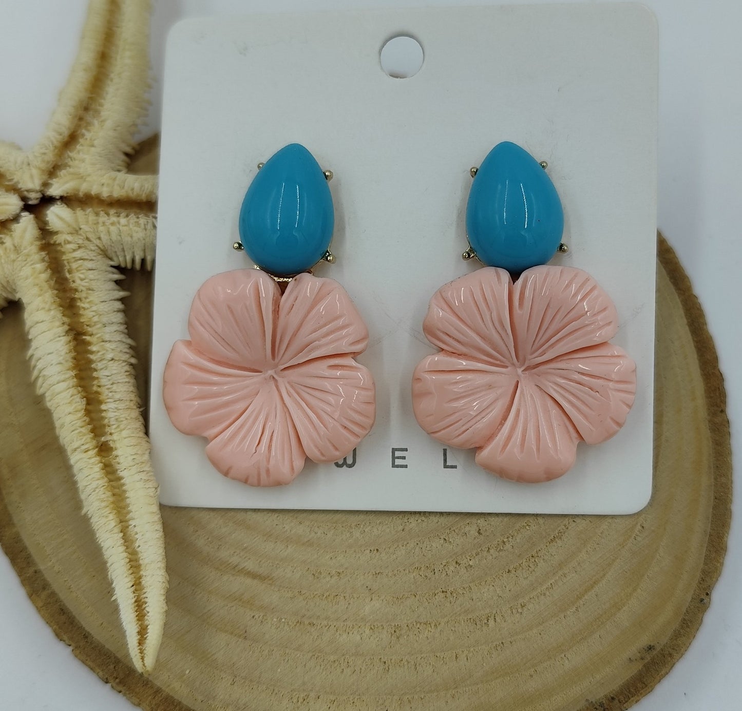 Pembe ve Mavi Renkli Gold Küpe