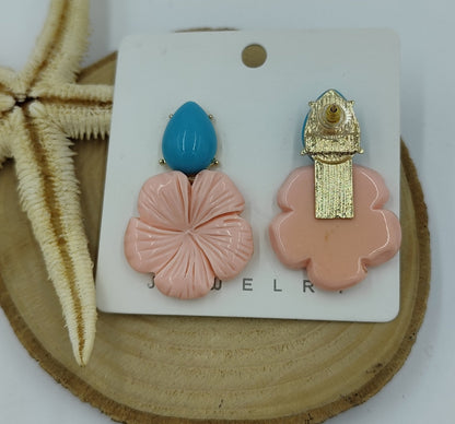 Pembe ve Mavi Renkli Gold Küpe