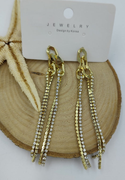 Gold Taş Detaylı Küpe