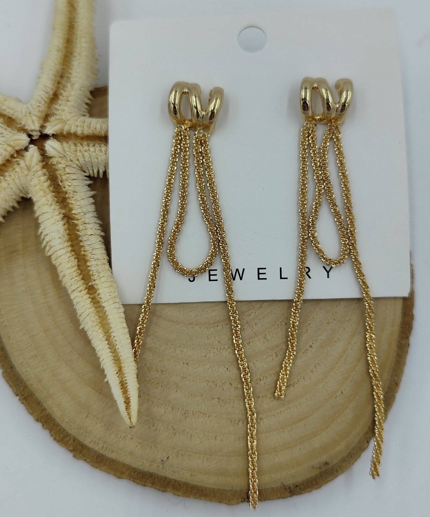 Zincir Detaylı Gold Küpe