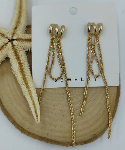 Zincir Detaylı Gold Küpe
