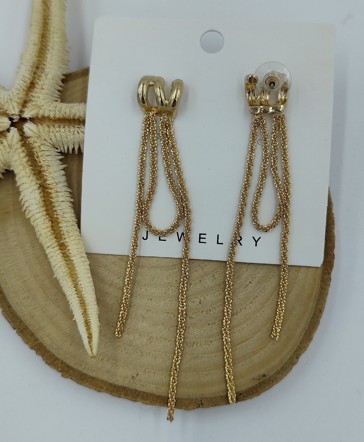 Zincir Detaylı Gold Küpe