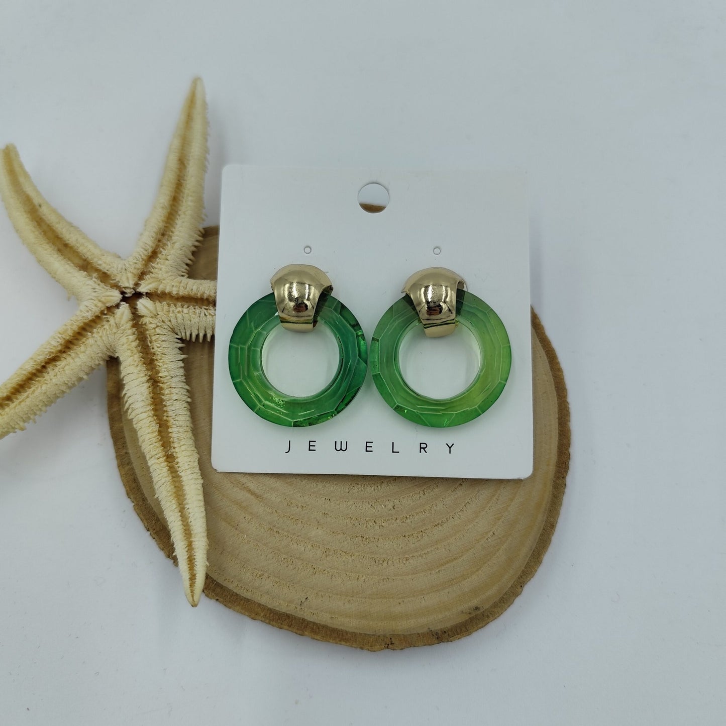 Yeşil Gold Yuvarlak Küpe