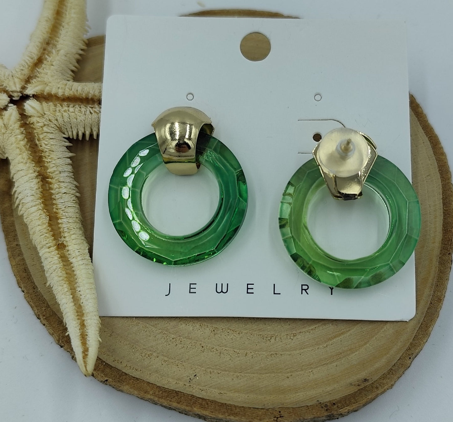 Yeşil Gold Yuvarlak Küpe