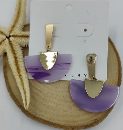 Mor Geometrik Gold Küpe