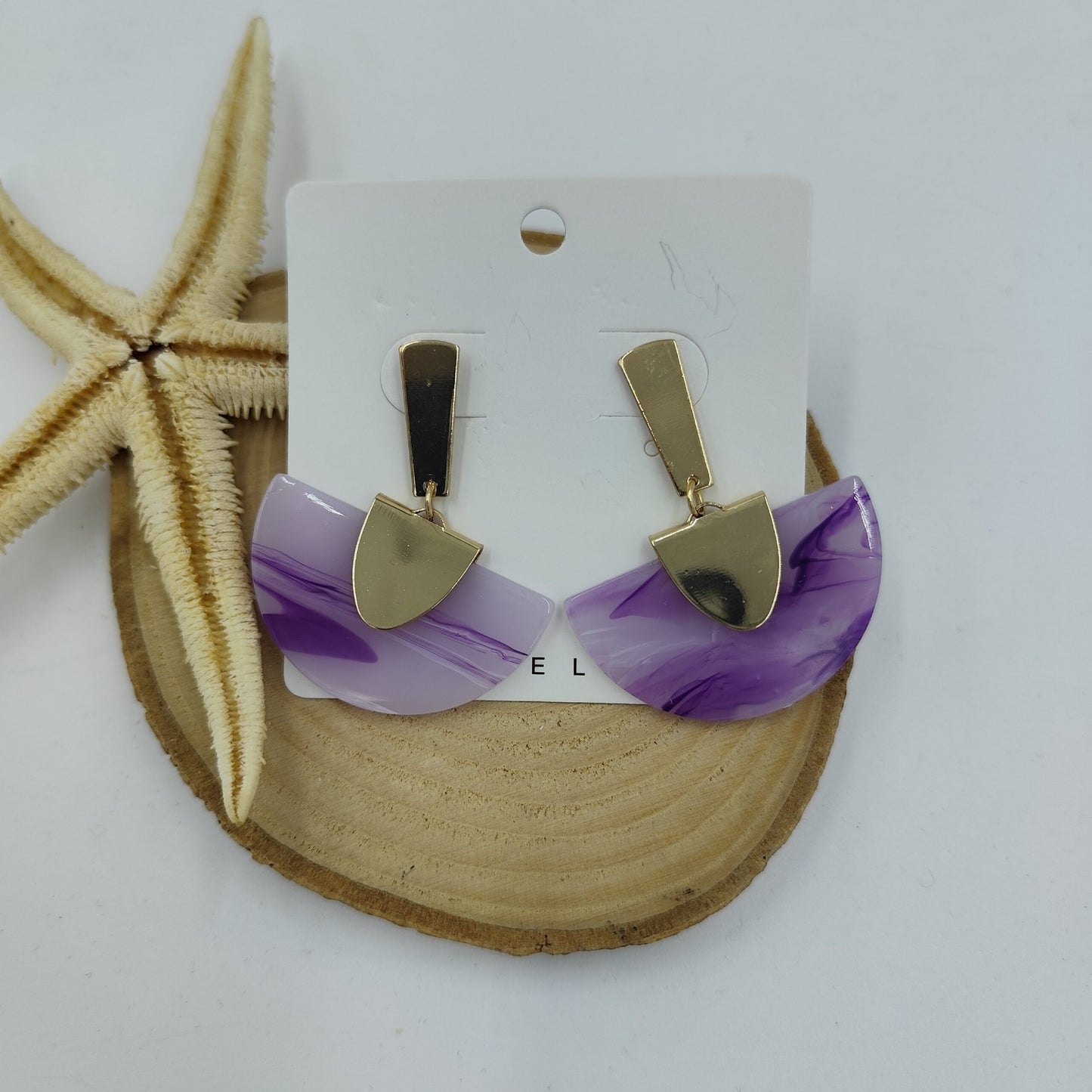 Mor Geometrik Gold Küpe