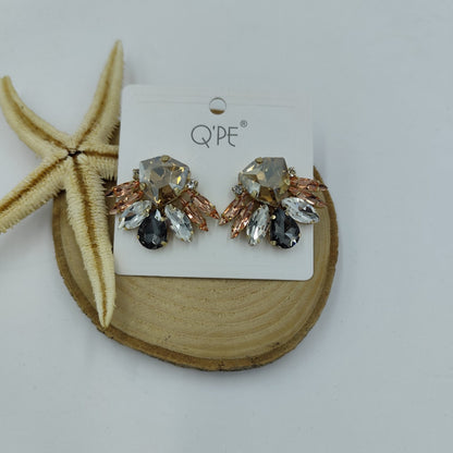 Renkli Taşlı Gold Küpe