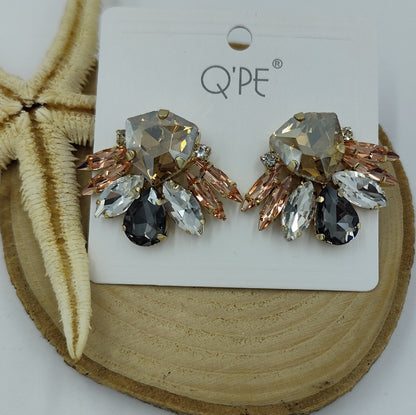 Renkli Taşlı Gold Küpe