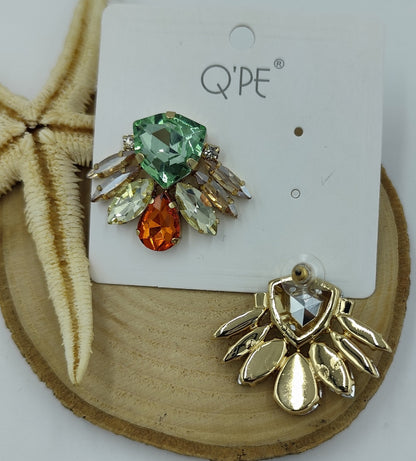 Renkli Taşlı Gold Küpe